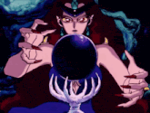 a woman with red nails is holding a purple ball