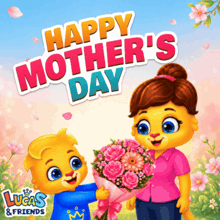 a happy mother 's day poster with lucas and friends characters