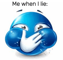 a blue smiley face is covering its mouth with its hand and crying .