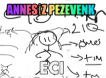 a drawing of a stick figure with the words " annesiz pezevenk " written on it