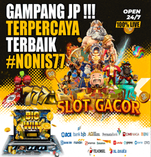 an advertisement for slot gacor shows a laptop with big win written on the screen