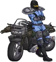 a pixel art drawing of a man on a motorcycle with guns