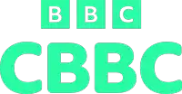 a logo for bbc and cbbc with green letters on a white background