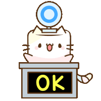 a cartoon cat is sitting at a table with an ok sign on it