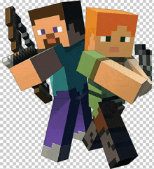 two minecraft characters are standing next to each other on a transparent background