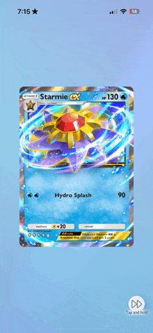 a screenshot of a starmie gx pokemon card on a phone