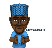 a cartoon of a man giving a thumbs up with akwaaba written underneath