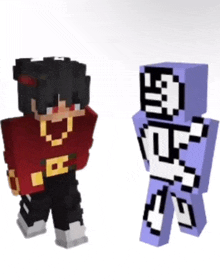 two minecraft characters are standing next to each other .