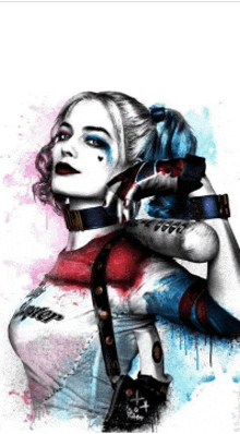 a black and white painting of harley quinn from the movie suicide squad