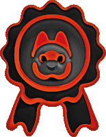 a black and orange ribbon with a dog face on it