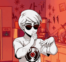 a cartoon of a person wearing sunglasses and a shirt that says " rapping "