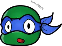 a cartoon drawing of a teenage mutant ninja turtle with a blue bandana around his head