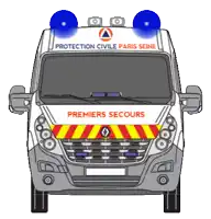 a drawing of an ambulance with protection civile paris seine written on the top