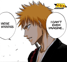a drawing of a man with orange hair says " mene winning "