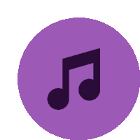 a purple circle with a black music note in it