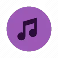 a purple circle with a black music note in it