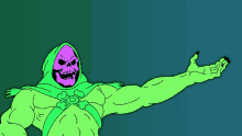 a cartoon of a purple skeleton with a green hood