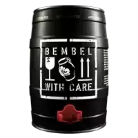 a black barrel that says " bemmel with care " on it