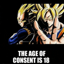 a picture of two cartoon characters with the age of consent is 18