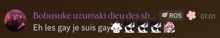 a screenshot of a message that says ' bobsuke uzumaki dieu des sh '