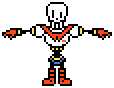 papyrus from undertale is a pixel art character with a skull on his head .