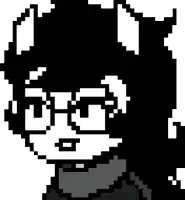 a black and white pixel art drawing of a person wearing glasses .