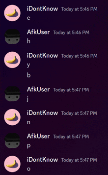 a screenshot of a conversation between afkuser and idntknow