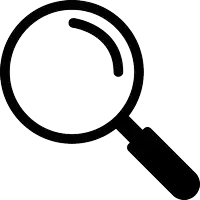 a black and white icon of a magnifying glass