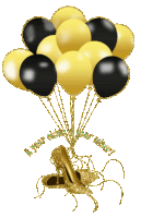 black and gold balloons with the words " a year older year wiser " on the bottom