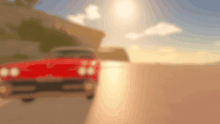 a blurred image of a red car driving down the road