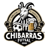 a logo for chibarras futsal with a goat holding a beer