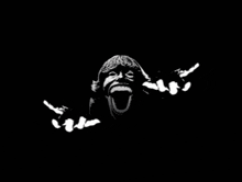 a black and white drawing of a man with his mouth wide open