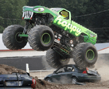 a monster truck with the word hoppy on the back