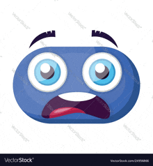 a blue cartoon face with big eyes and a surprised expression on a white background