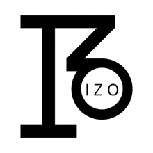 a black and white logo that says izo