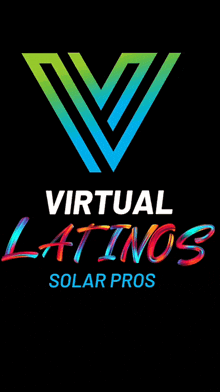 a logo for virtual latinos solar pros with a colorful v on a black background