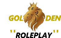 a golden den roleplay logo with a lion with a crown on it