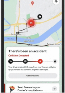 a screenshot of a gps app that says there 's been an accident