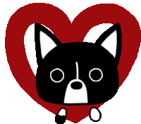 a black and white drawing of a dog 's face with a red heart in the background