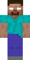 a pixel art of a minecraft character , steve , with a blue shirt and blue pants .