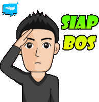 a cartoon of a man saluting with the words siap bos written below him