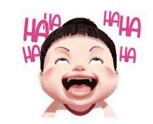 a cartoon of a baby laughing with his mouth open .