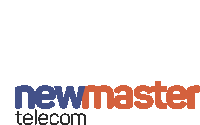 a logo for newmaster telecom in blue and red on a white background