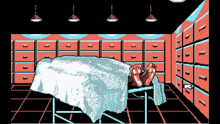 a pixelated image of a person laying on a bed