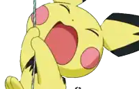a yellow cartoon character with pink cheeks is hanging from a rope