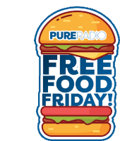 a sticker that says free food friday with a hamburger on it