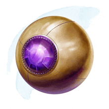 a gold ball with a purple sphere in the center