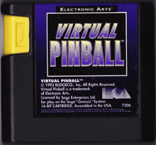 an electronic arts virtual pinball cartridge with a yellow cap