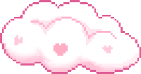 a pixel art illustration of a pink cloud with hearts on it .