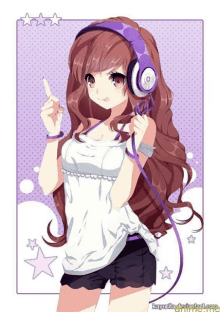 a drawing of a girl wearing headphones and a white top